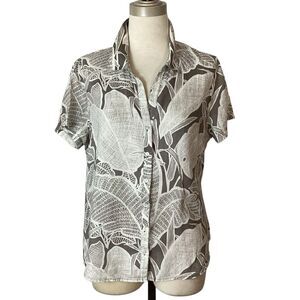 Tommy Bahama 100% Linen Tropical Print Camp Shirt Women’s XL Blouse
